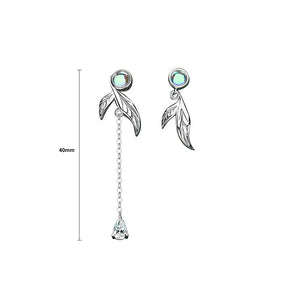 925 Sterling Silver Fashion Temperament Leaf Moonstone Tassel Earrings with Cubic Zirconia