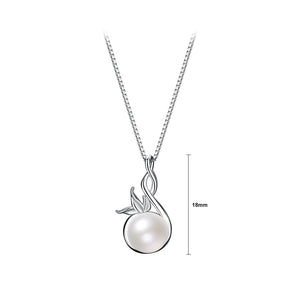 925 Sterling Silver Fashion Elegant Flower Bud Water Drop Shape Imitation Pearl Pendant with Necklace
