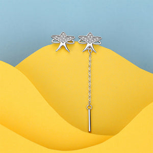 925 Sterling Silver Simple Creative Kite Tassel Asymmetric Stud Earrings with Cubic Zirconia