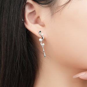 925 Sterling Silver Fashion Temperament Flowing Water Geometric Tassel Imitation Pearl Earrings