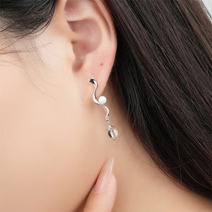 925 Sterling Silver Fashion Temperament Flowing Water Geometric Tassel Imitation Pearl Earrings