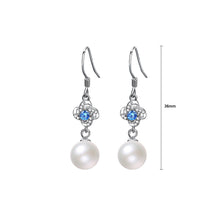 Load image into Gallery viewer, 925 Sterling Silver Fashion Elegant Four-leafed Clover Imitation Pearl Earrings with Blue Cubic Zirconia