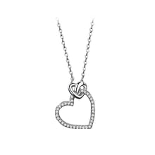 Load image into Gallery viewer, 925 Sterling Silver Simple Romantic Double Heart Pendant with Cubic Zirconia and Necklace