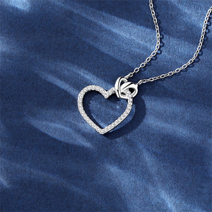 925 Sterling Silver Simple Romantic Double Heart Pendant with Cubic Zirconia and Necklace