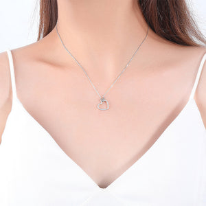 925 Sterling Silver Simple Romantic Double Heart Pendant with Cubic Zirconia and Necklace