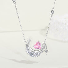 Load image into Gallery viewer, 925 Sterling Silver Fashion Simple Moon Pink Heart Pendant with Cubic Zirconia and Necklace