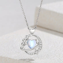 Load image into Gallery viewer, 925 Sterling Silver Romantic Creative Heart-Shaped Moonstone Planet Pendant with Cubic Zirconia and Necklace