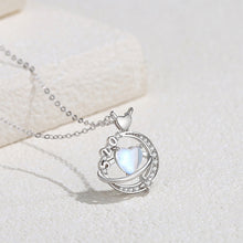 Load image into Gallery viewer, 925 Sterling Silver Romantic Creative Heart-Shaped Moonstone Planet Pendant with Cubic Zirconia and Necklace