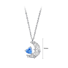 Load image into Gallery viewer, 925 Sterling Silver Fashion Simple Hollow Moon Blue Heart Pendant with Cubic Zirconia and Necklace