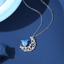 Load image into Gallery viewer, 925 Sterling Silver Fashion Simple Hollow Moon Blue Heart Pendant with Cubic Zirconia and Necklace
