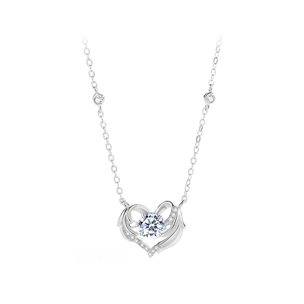 925 Sterling Silver Fashion Temperament Angel Wing Heart Pendant with Cubic Zirconia and Necklace