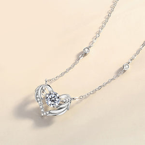 925 Sterling Silver Fashion Temperament Angel Wing Heart Pendant with Cubic Zirconia and Necklace