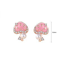 Load image into Gallery viewer, 925 Sterling Silver Plated Rose Gold Fashion Simple Enamel Mushroom Heart Imitation Pearl Stud Earrings with Cubic Zirconia