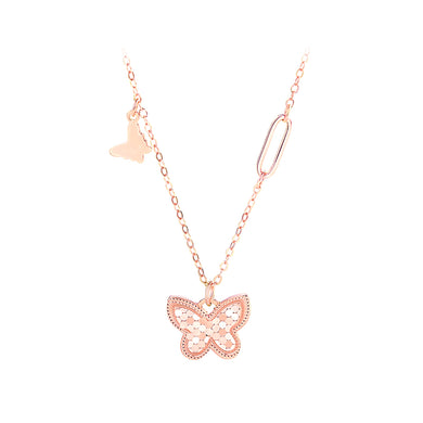 925 Sterling Silver Plated Rose Gold Fashion Temperament Butterfly Sparkling Pendant with Necklace