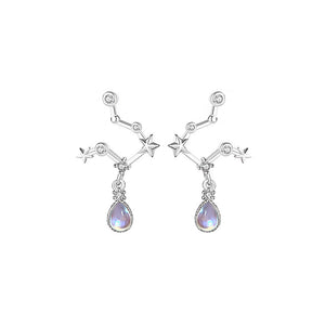 925 Sterling Silver Fashion Temperament Polaris Water Drop Moonstone Earrings with Cubic Zirconia