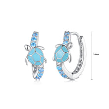 Load image into Gallery viewer, 925 Sterling Silver Fashion Cute Enamel Turtle Geometric Earrings with Cubic Zirconia