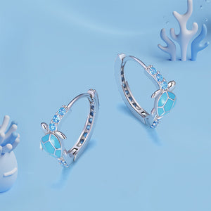 925 Sterling Silver Fashion Cute Enamel Turtle Geometric Earrings with Cubic Zirconia