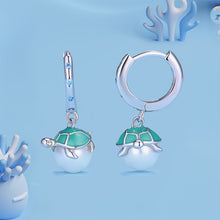 Load image into Gallery viewer, 925 Sterling Silver Fashion Cute Turtle Imitation Pearl Earrings with Cubic Zirconia