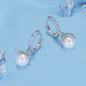 925 Sterling Silver Fashion Cute Turtle Imitation Pearl Earrings with Cubic Zirconia