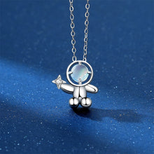 Load image into Gallery viewer, 925 Sterling Silver Fashion Creative Astronaut Moonstone Pendant with Cubic Zirconia and Necklace