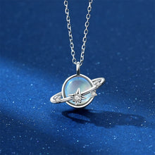 Load image into Gallery viewer, 925 Sterling Silver Fashion Creative Planet Moonstone Star Pendant with Cubic Zirconia and Necklace
