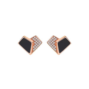 925 Sterling Silver Plated Rose Gold Fashion Simple Heart Shape Imitation Black Agate Stud Earrings with Cubic Zirconia