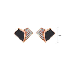 Load image into Gallery viewer, 925 Sterling Silver Plated Rose Gold Fashion Simple Heart Shape Imitation Black Agate Stud Earrings with Cubic Zirconia
