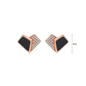 925 Sterling Silver Plated Rose Gold Fashion Simple Heart Shape Imitation Black Agate Stud Earrings with Cubic Zirconia