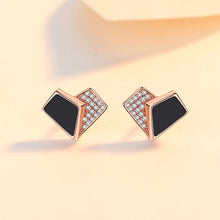 Load image into Gallery viewer, 925 Sterling Silver Plated Rose Gold Fashion Simple Heart Shape Imitation Black Agate Stud Earrings with Cubic Zirconia