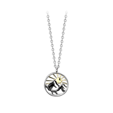 925 Sterling Silver Plated Gold Fashion Creative Mountain Sun Geometric Pendant with Necklace
