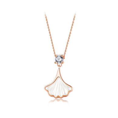 925 Sterling Silver Plated Rose Gold Fashion Simple Skirt Mother-of-pearl Pendant with Cubic Zirconia and Necklace