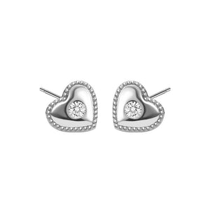 925 Sterling Silver Fashion Simple Heart Stud Earrings with Cubic Zirconia