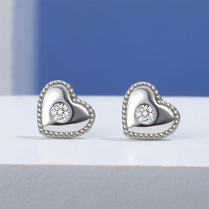 925 Sterling Silver Fashion Simple Heart Stud Earrings with Cubic Zirconia
