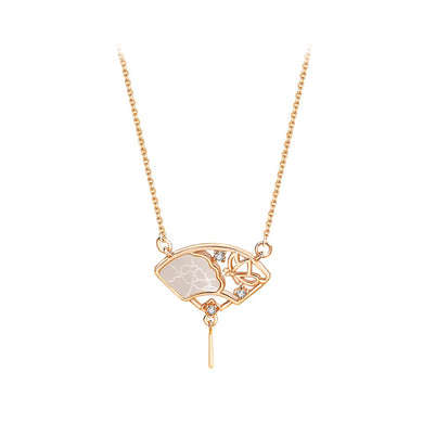 925 Sterling Silver Plated Rose Gold Elegant Vintage Butterfly Fan Pendant with Cubic Zirconia and Necklace