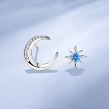 Load image into Gallery viewer, 925 Sterling Silver Fashion Simple Moon Star Asymmetric Stud Earrings with Cubic Zirconia