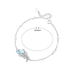 925 Sterling Silver Fashion Temperament Feather Moonstone Bracelet with Cubic Zirconia