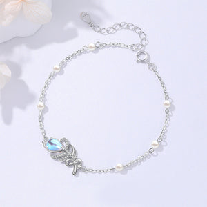 925 Sterling Silver Fashion Temperament Feather Moonstone Bracelet with Cubic Zirconia