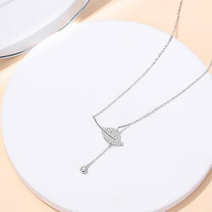 925 Sterling Silver Fashion Simple Leaf Tassel Pendant with Cubic Zirconia and Necklace