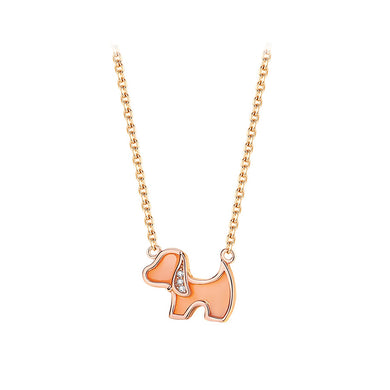 925 Sterling Silver Rose Plated Gold Simple Cute Puppy Pink Mother-of-pearl Pendant with Cubic Zirconia and Necklace