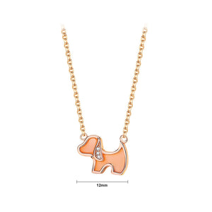 925 Sterling Silver Rose Plated Gold Simple Cute Puppy Pink Mother-of-pearl Pendant with Cubic Zirconia and Necklace