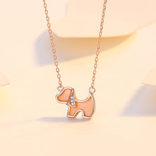 Load image into Gallery viewer, 925 Sterling Silver Rose Plated Gold Simple Cute Puppy Pink Mother-of-pearl Pendant with Cubic Zirconia and Necklace