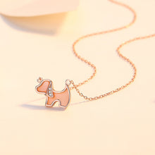 Load image into Gallery viewer, 925 Sterling Silver Rose Plated Gold Simple Cute Puppy Pink Mother-of-pearl Pendant with Cubic Zirconia and Necklace