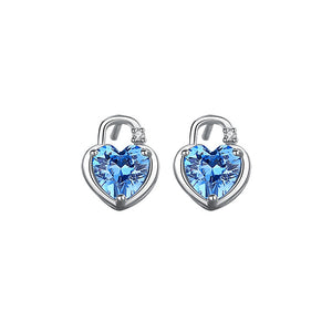 925 Sterling Silver Simple Fashion Heart Lock Stud Earrings with Cubic Zirconia