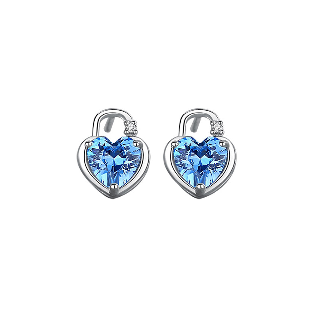 925 Sterling Silver Simple Fashion Heart Lock Stud Earrings with Cubic Zirconia