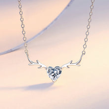 Load image into Gallery viewer, 925 Sterling Silver Fashion Simple Heart Antler Pendant with Cubic Zirconia and Necklace