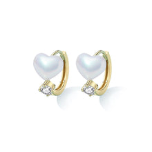 Load image into Gallery viewer, 925 Sterling Silver Plated Gold Simple Temperament Heart-shaped Imitation Pearl Geometric Earrings with Cubic Zirconia