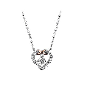 925 Sterling Silver Fashion Temperament Hollow Heart Pendant with Cubic Zirconia and Necklace