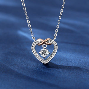 925 Sterling Silver Fashion Temperament Hollow Heart Pendant with Cubic Zirconia and Necklace
