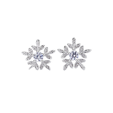 925 Sterling Silver Fashion Simple Snowflake Stud Earrings with Cubic Zirconia