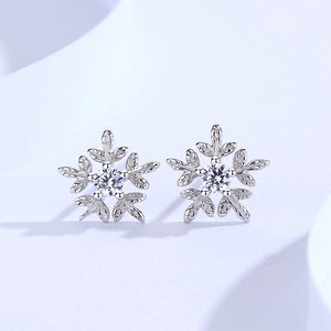 925 Sterling Silver Fashion Simple Snowflake Stud Earrings with Cubic Zirconia